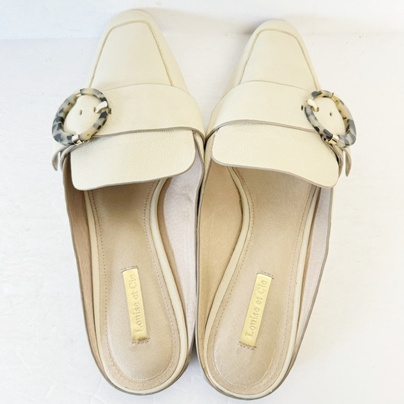Louise et Cie Brileigh Bone Mules Sz 9.5 Tortoise Shell Buckle Momcore Coastal - Picture 7 of 15